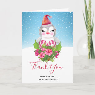 Cute Christmas Penguin in Santa Hat Thank You Card