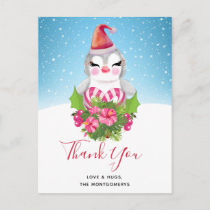 Cute Christmas Penguin in Santa Hat Thank You Postcard