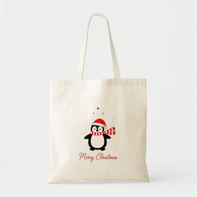Cute Christmas Penguin in Santa Hat Tote Bag (Front)