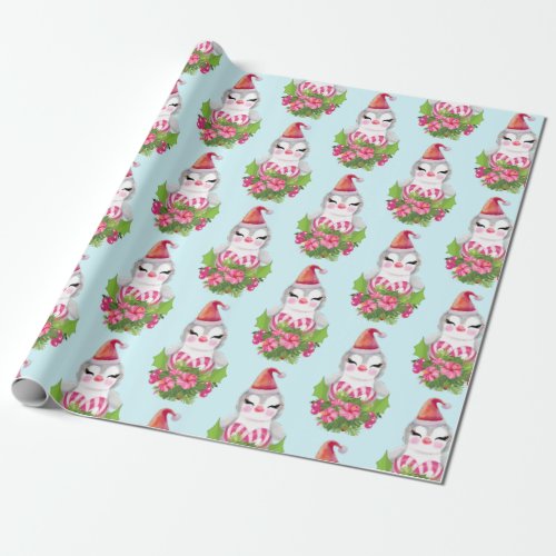 Cute Christmas Penguin in Santa Hat Wrapping Paper