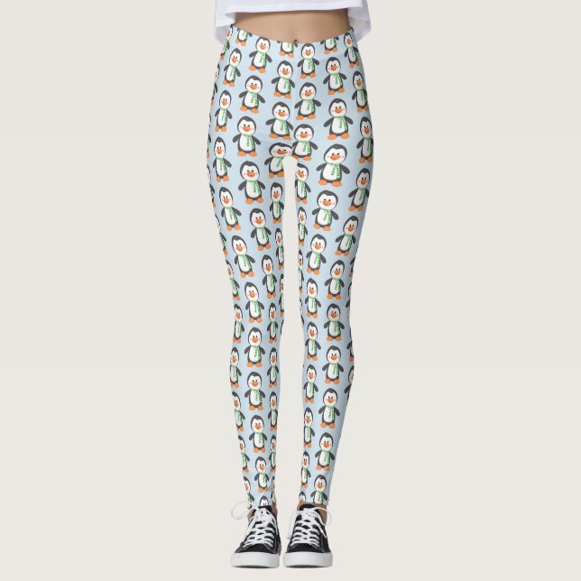 Cute Christmas Penguin in Scarf Blue Leggings (Front)