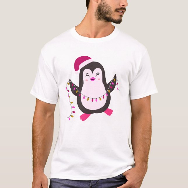 “Cute Christmas Penguin Lights”  ✨  T-Shirt (Front)