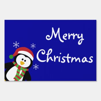 Cute Christmas Penguin Merry Christmas Yard Sign by stripedhope at Zazzle