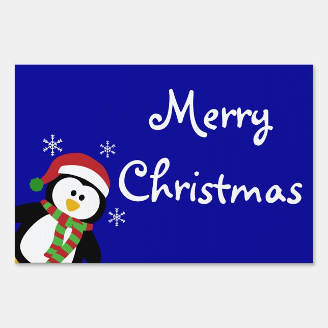 Cute Christmas Penguin Merry Christmas Yard Sign (Front)