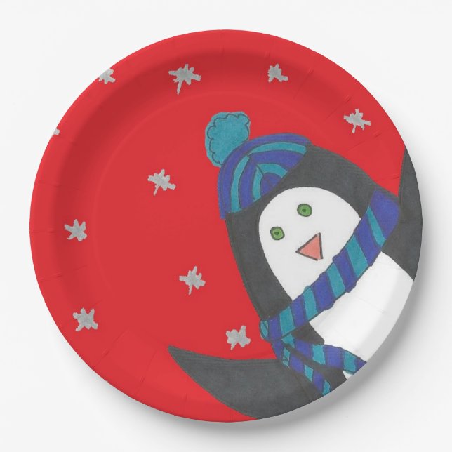 Cute Christmas Penguin Paper Plates (Front)