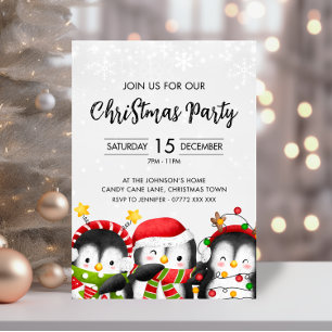 Cute Christmas Penguin Party Invitation