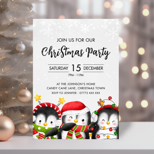 Cute Christmas Penguin Party Invitation (Penguin Christmas Party Invitation)