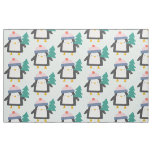 Cute Christmas Penguin Pattern in Teal Mint Fabric