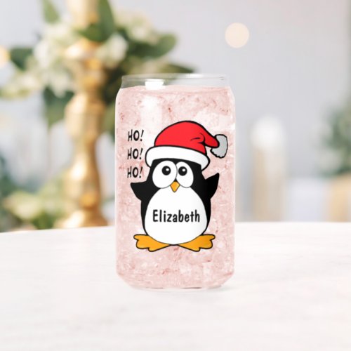 Cute Christmas Penguin Personalize Can Glass