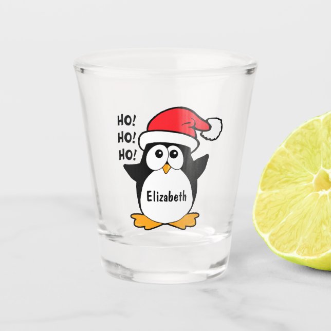 Cute Christmas Penguin Personalize Shot Glass (Front)