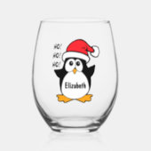 Cute Christmas Penguin Personalize Stemless Wine Glass (Front)