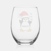Cute Christmas Penguin Personalize Stemless Wine Glass (Back)