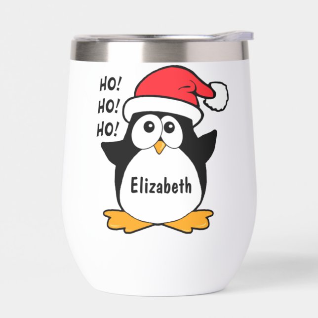 Cute Christmas Penguin Personalize Thermal Wine Tumbler (Left)