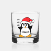 Cute Christmas Penguin Personalize Whiskey Glass (Front)