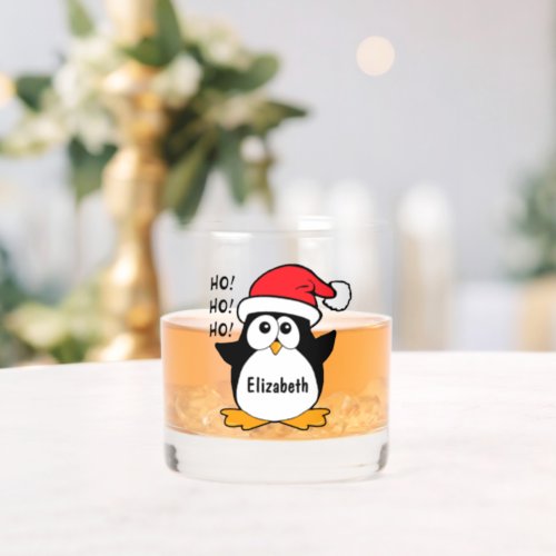 Cute Christmas Penguin Personalize Whiskey Glass