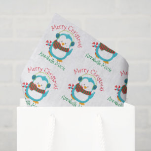 Cute Christmas Penguin Personalized Kids Holiday Tissue Paper