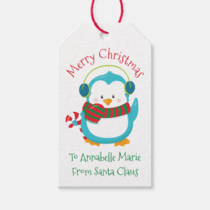 Cute Christmas Penguin Personalized Kids Party Gift Tags