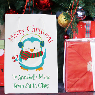 Cute Christmas Penguin Personalized Kids Party Medium Gift Bag