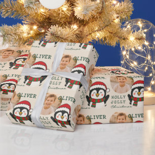 Cute Christmas Penguin Personalized Photo Wrapping Paper
