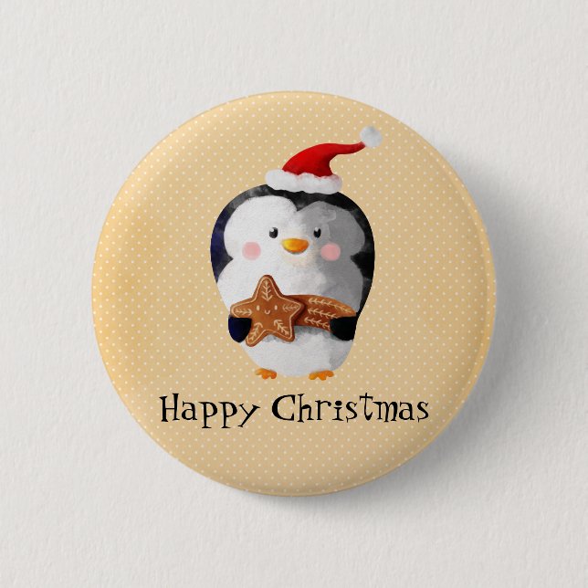 Cute Christmas Penguin Pinback Button (Front)