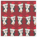 Cute Christmas Penguin Red Holiday Fabric