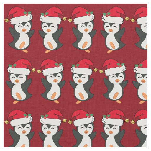 Cute Christmas Penguin Red Holiday Fabric