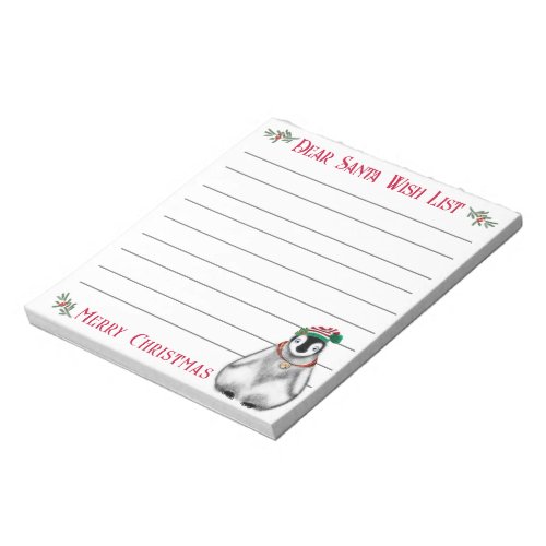 Cute Christmas Penguin  Santas wish list  Notepad