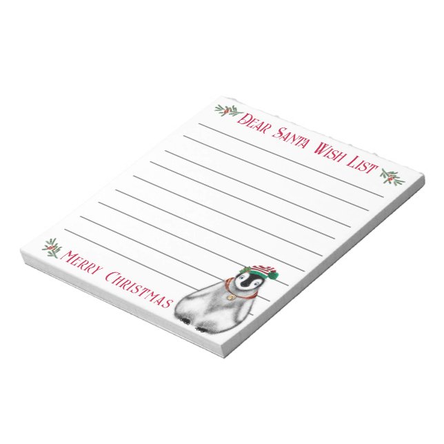 Cute Christmas Penguin , Santa’s wish list  Notepad (Rotated)
