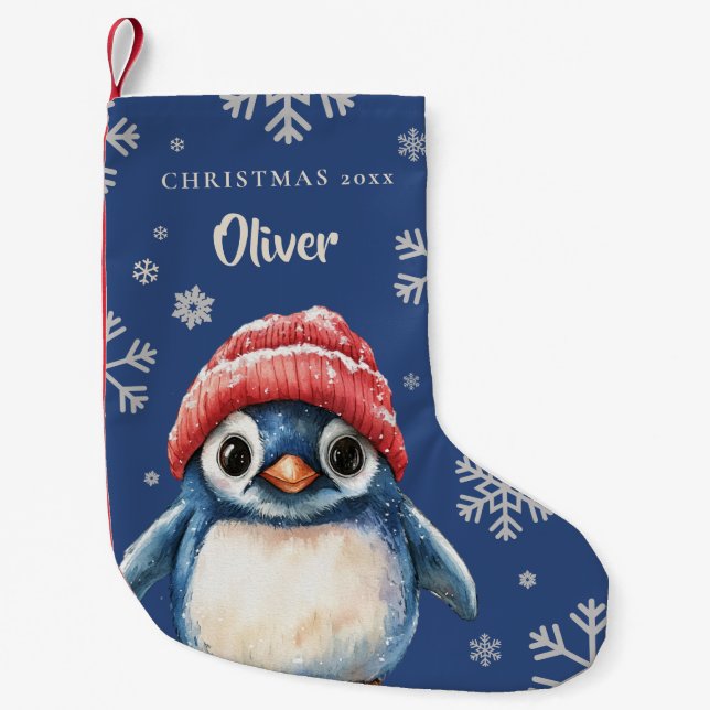 Cute Christmas Penguin Small Christmas Stocking (Front)