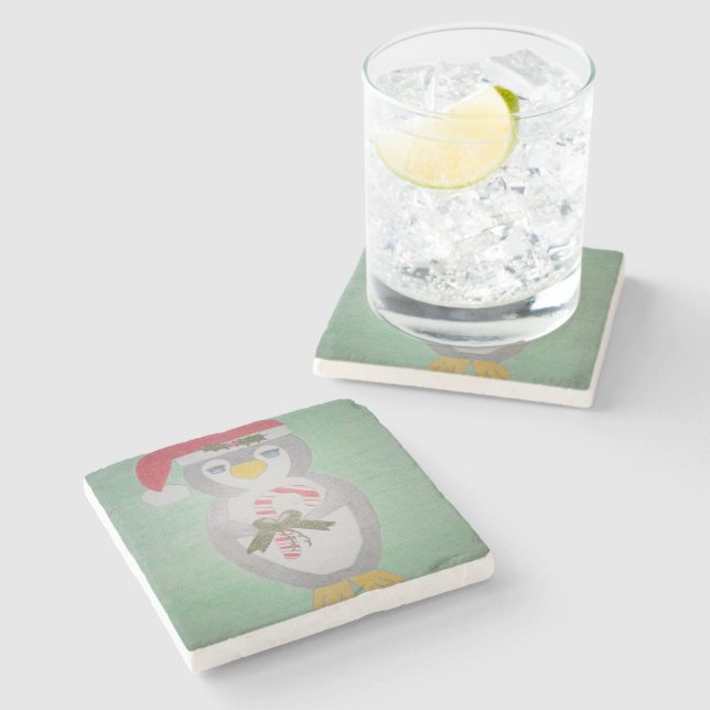 Cute Christmas Penguin Stone Coaster (Side)