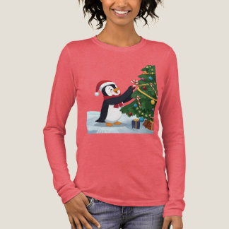 Cute Christmas Penguin T-Shirt Tri-Blend Shirt