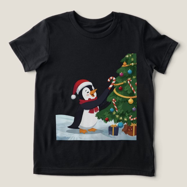 Cute Christmas Penguin T-Shirt Tri-Blend Shirt (Design Front)
