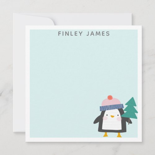 Cute Christmas Penguin Teal Mint Personalized Note Card