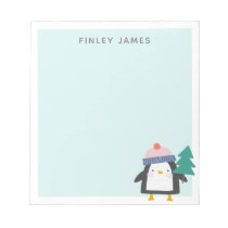 Cute Christmas Penguin Teal Mint Personalized  Notepad