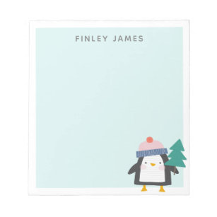 Cute Christmas Penguin Teal Mint Personalized  Notepad