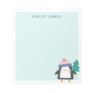 Cute Christmas Penguin Teal Mint Personalized Notepad
