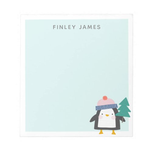 Cute Christmas Penguin Teal Mint Personalized  Notepad