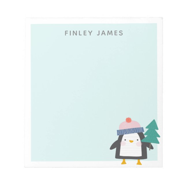 Cute Christmas Penguin Teal Mint Personalized  Notepad (Front)