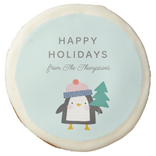 Cute Christmas Penguin Teal Mint Personalized  Sugar Cookie