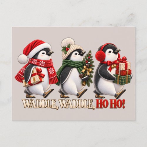 Cute Christmas Penguin Waddle Ho Ho Postcard
