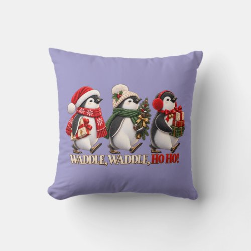 Cute Christmas Penguin Waddle Ho Ho Throw Pillow
