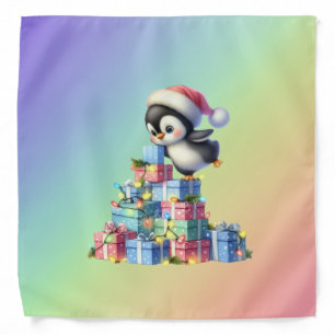 Cute Christmas Penguin with Gifts and Lights Card Bandana