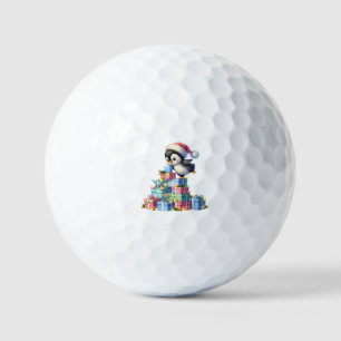Cute Christmas Penguin with Gifts and Lights Card Golf Balls
