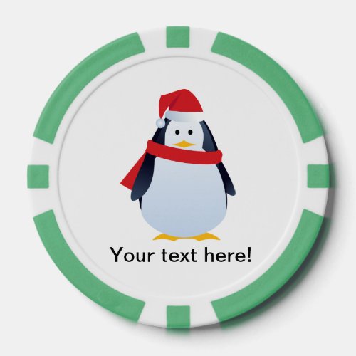 Cute Christmas penguin with hat and scarf Poker Chips