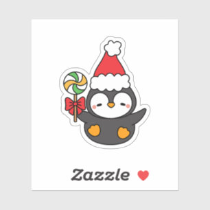 Cute Christmas Penguin with Lollipop Sticker