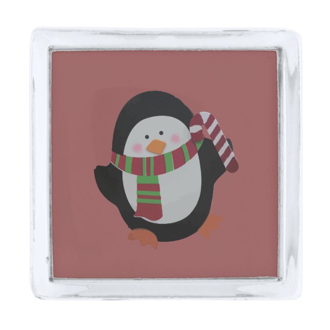 Cute Christmas Penguin with Scarf Pin (Front)