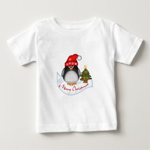 Cute Christmas Penguin wth Text Infant Long Sleeve Baby T_Shirt