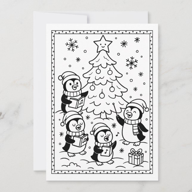 Cute Christmas Penguins Coloring Flat Note Card (Front)