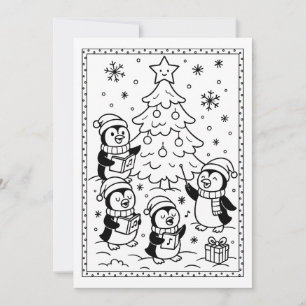 Cute Christmas Penguins Coloring Flat Note Card