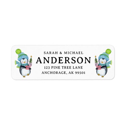 Cute Christmas Penguins Family Name  Label